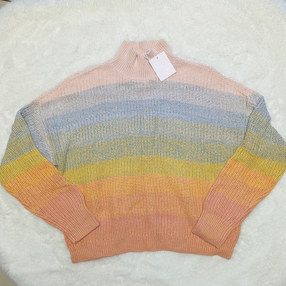 LC Lauren Conrad Women Mock Neck Rainbow Ombre Knit Sweater NWT - Picture 8 of 8